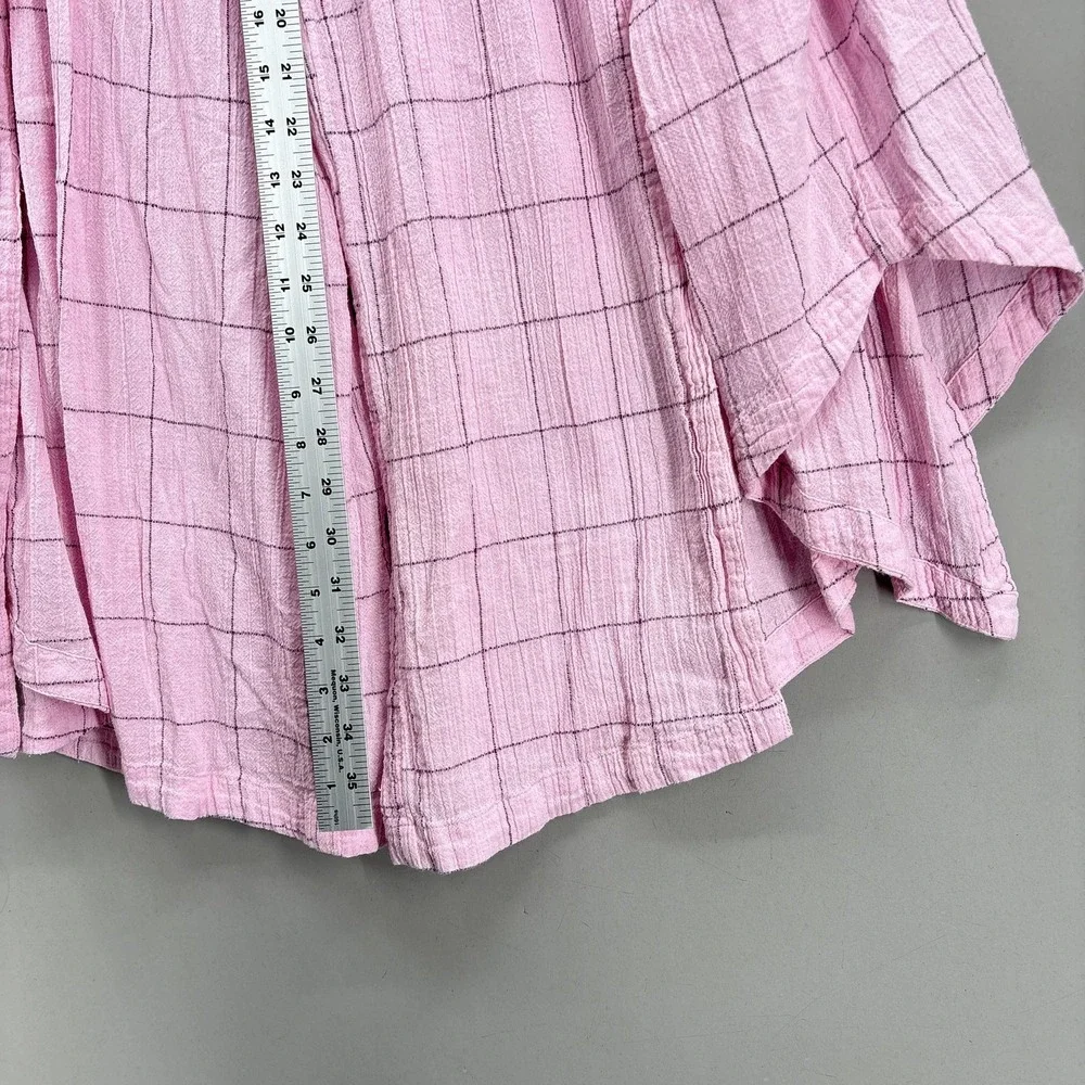 Free People Pants Small Pink Check Harem Wide Leg Lunar Cove Pleats Boho Pull On - Picture 6 of 13